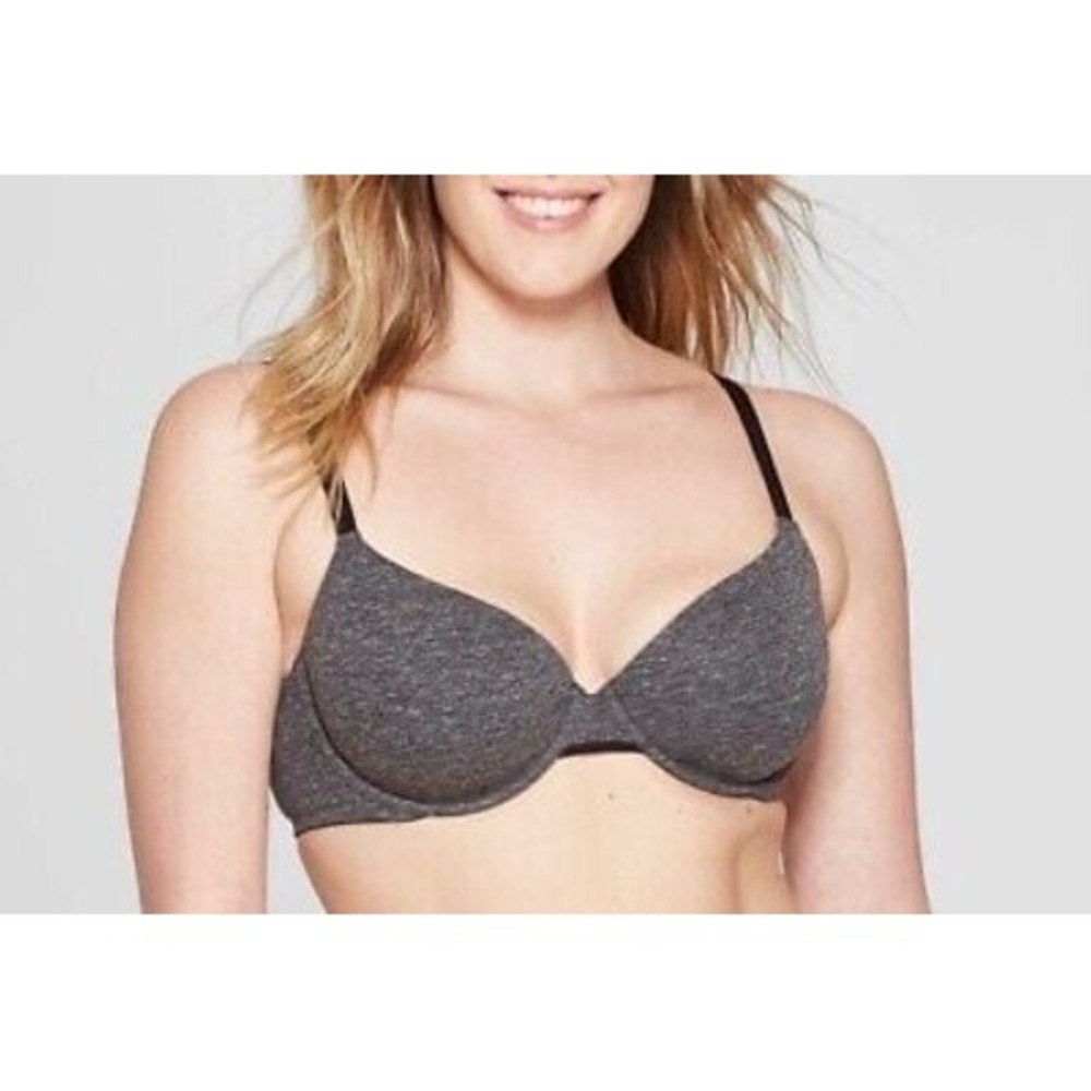 NEW Auden The Everyday Gray Lightly‎ Lined Demi Coverage Underwire Bra, 38D